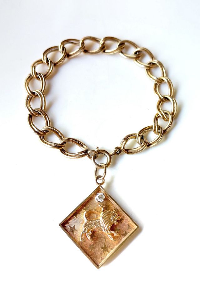 Vintage 14K Gold and Diamond Leo Charm Bracelet Selected by Garbage Soup #1