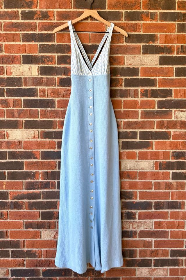 Vintage 1970s Baby Blue Checkered Knit Maxi Dress Selected by Grievous Angel Vintage #3