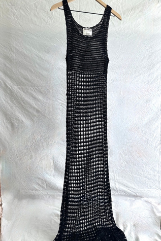 Vintage 1990s Black Crochet Maxi Dress Selected by Grievous Angel Vintage