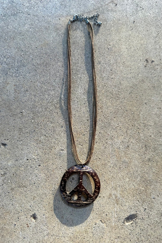 Vintage Carved Coconut Shell Peace Sign Necklace Selected by Grievous Angel Vintage