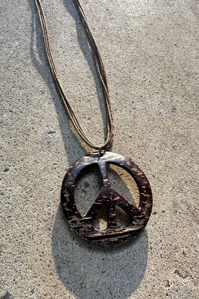Vintage Carved Coconut Shell Peace Sign Necklace Selected by Grievous Angel Vintage #1