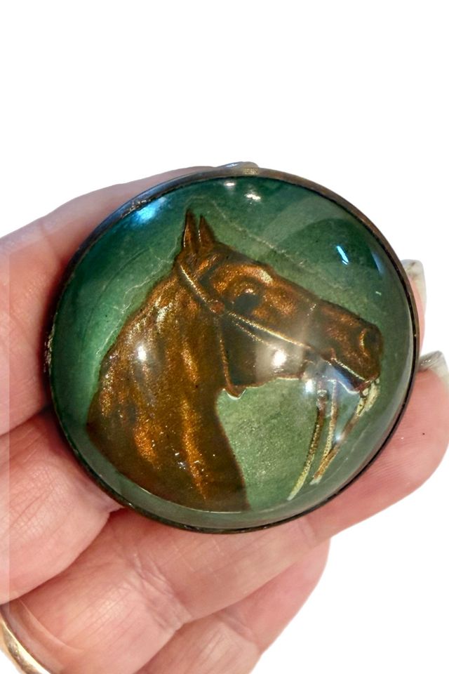 Antique Green Horse Rosette Pin Brooch Selected by Lux Revival #1