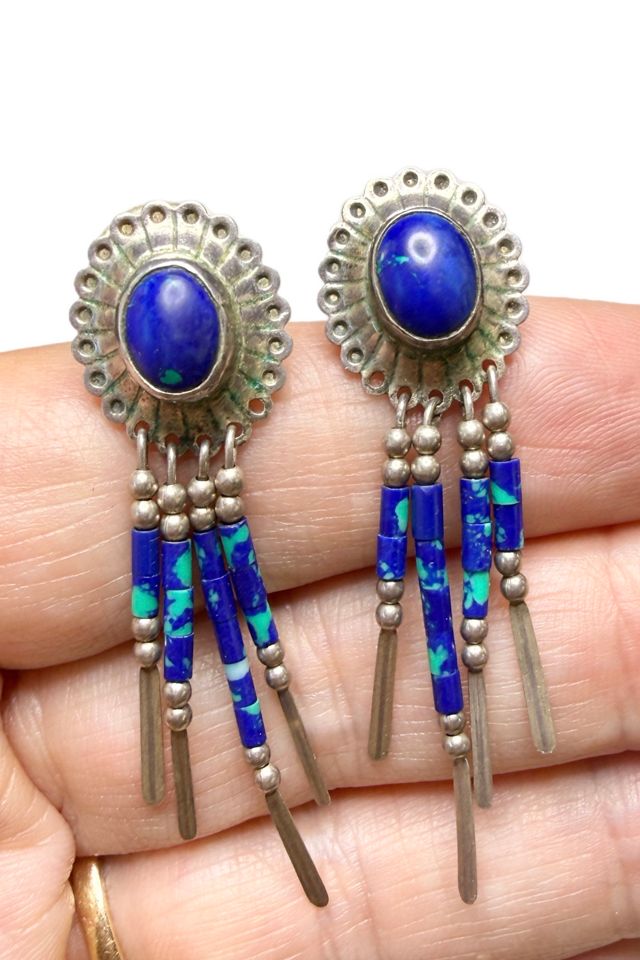 Vintage Sterling + Blue Bead Fringe Earrings Selected by Lux Revival #1