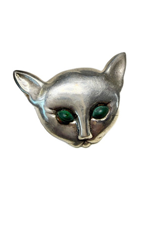 Vintage 1950s Taxco Sterling Silver Cat Pin Brooch Selected by Lux Revival