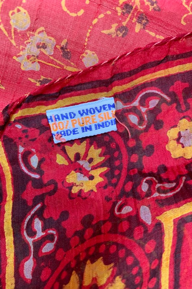 Vintage Hand Woven Block Printed Silk Scarf Selected by SharpLilTeeth #1