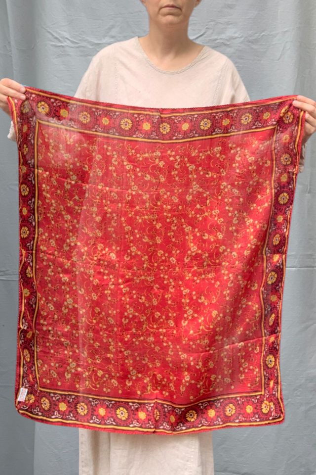 Vintage Hand Woven Block Printed Silk Scarf Selected by SharpLilTeeth #2