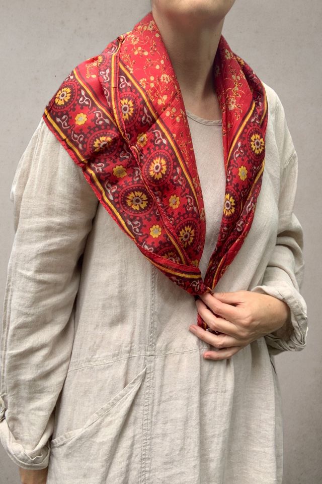 Vintage Hand Woven Block Printed Silk Scarf Selected by SharpLilTeeth #3