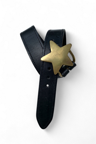 Vintage 1970s Brass & Leather Star Belt Selected by SharpLilTeeth
