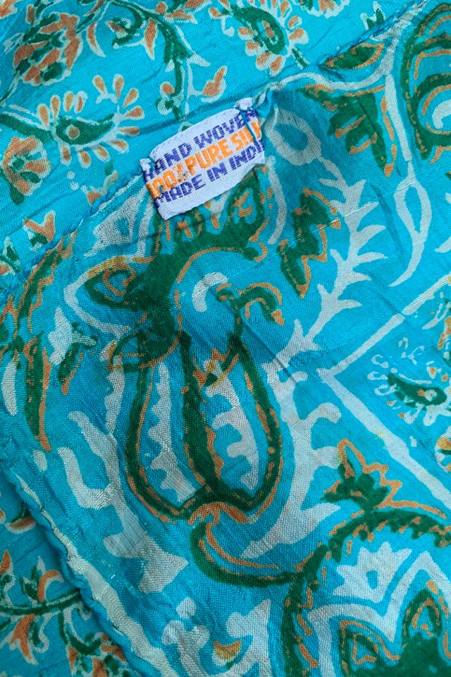 Vintage Aqua Silk Hand Block Printed Scarf Selected by SharpLilTeeth #1