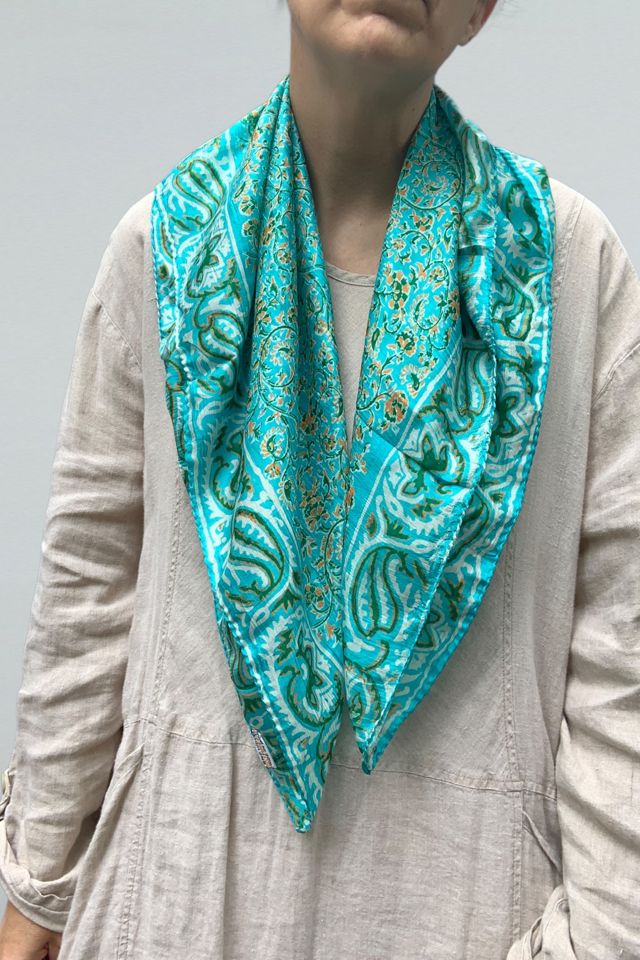 Vintage Aqua Silk Hand Block Printed Scarf Selected by SharpLilTeeth #3