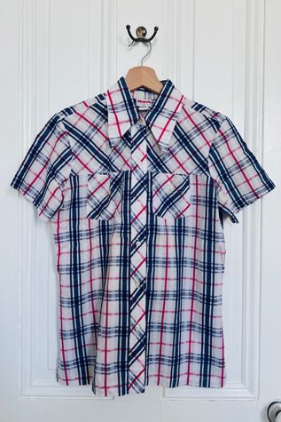 Vintage Red, White and Blue Plaid Seersucker Button Front Shirt Selected by KA.TL.AK