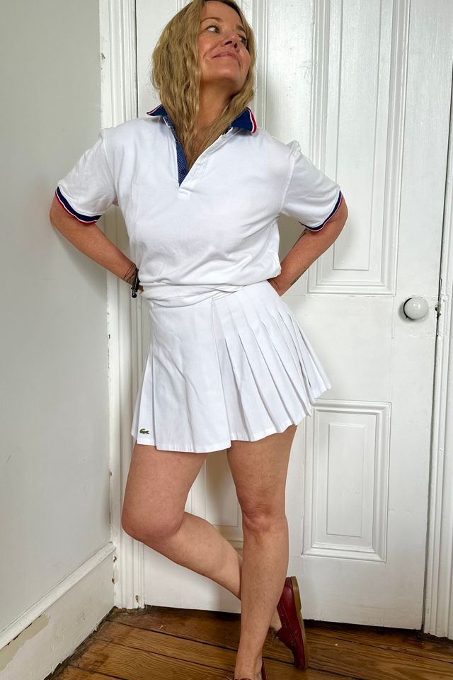 Vintage Lacoste White Pleated Wrap Tennis Skirt with Green Crocodile Selected by KA.TL.AK #1