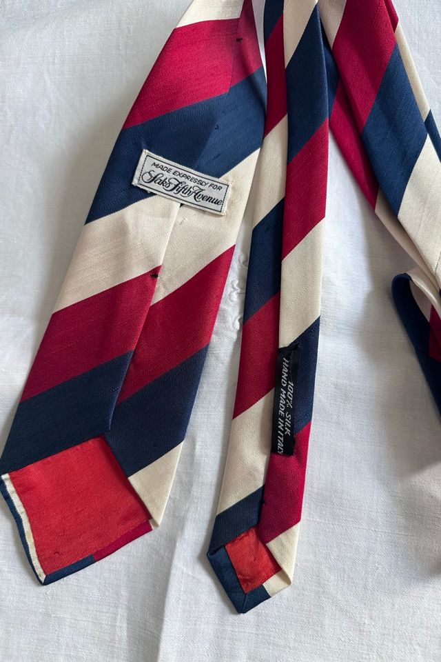Vintage Hand Made Italian Saks Fifth Avenue Red, White and Blue Silk Tie Selected by KA.TL.AK #1