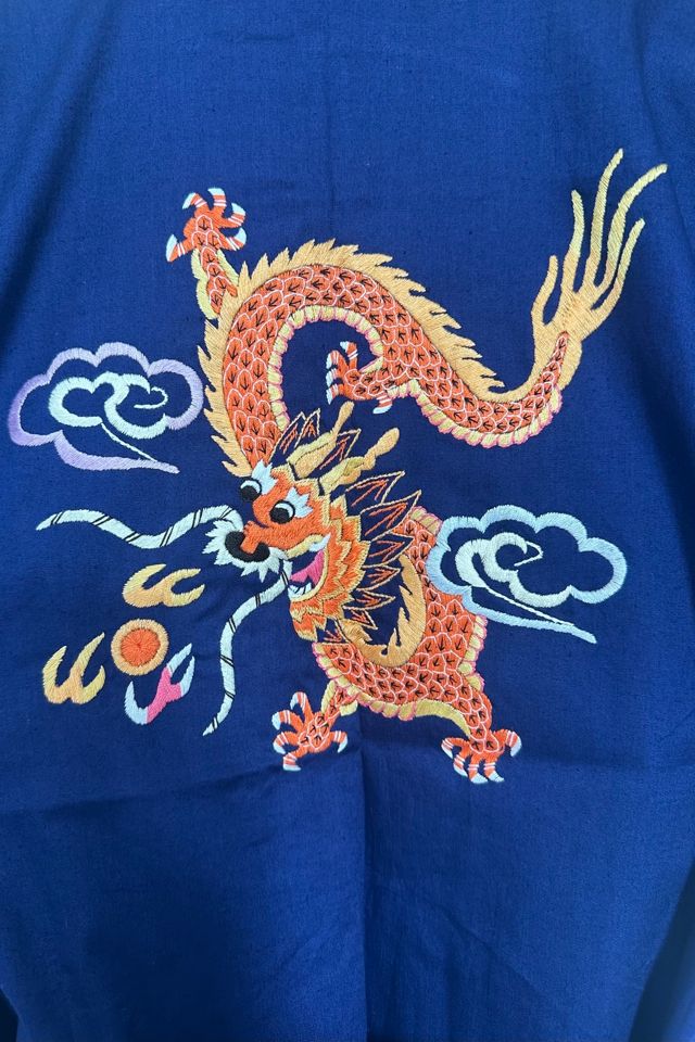 Vintage Blue Cotton Chinese Duster with Embroidered Dragon Motif Selected by KA.TL.AK #1