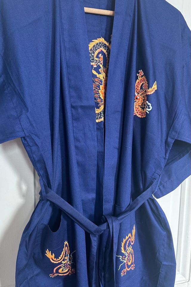 Vintage Blue Cotton Chinese Duster with Embroidered Dragon Motif Selected by KA.TL.AK #2