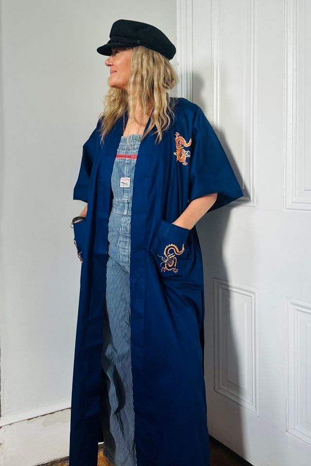 Vintage Blue Cotton Chinese Duster with Embroidered Dragon Motif Selected by KA.TL.AK #3