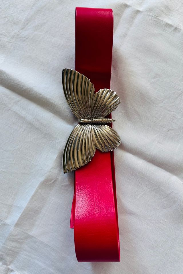 Vintage Red Pleather with Silver Tone Butterfly Adjustable Belt Selected by KA.TL.AK #2