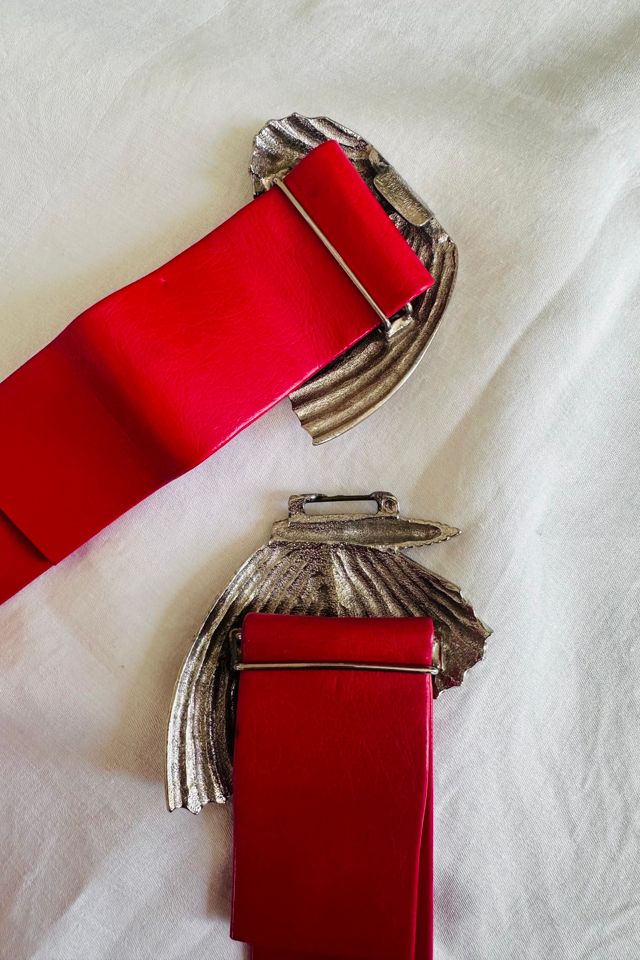 Vintage Red Pleather with Silver Tone Butterfly Adjustable Belt Selected by KA.TL.AK #3