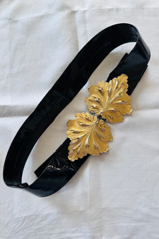 Vintage Black Patent Leather with Gold Tone Leaf Adjustable Belt Selected by KA.TL.AK