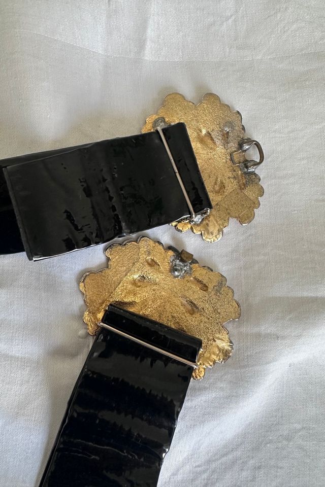 Vintage Black Patent Leather with Gold Tone Leaf Adjustable Belt Selected by KA.TL.AK #3