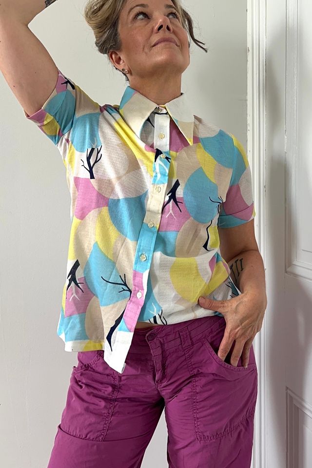 Vintage Pastel Abstract Patterned Button Up Shirt Selected by KA.TL.AK #2