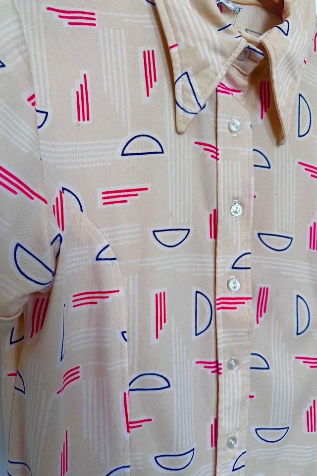 Vintage Fitted Button Up Shirt with Geometric Graphic Motif Selected by KA.TL.AK #3