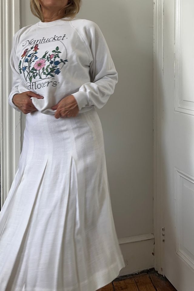 Vintage 1980’s White Linen Drop Pleated Midi Skirt Selected by KA.TL.AK #2