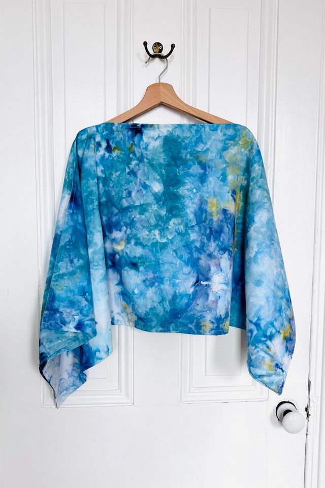 Wearable Art Hand Dyed Poncho with Blue Hydrangea Pattern Selected by KA.TL.AK #3