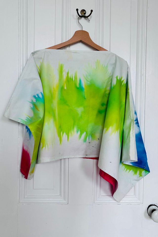 Wearable Art Hand Dyed Poncho with Red, Blue and Lime Pattern Selected by KA.TL.AK #1