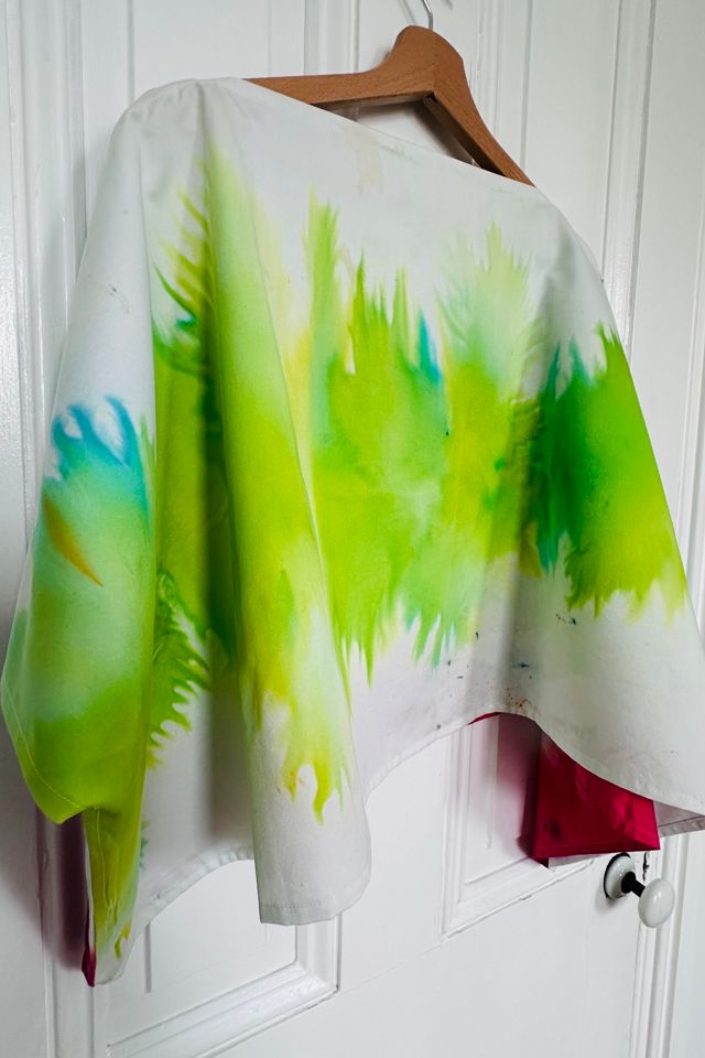 Wearable Art Hand Dyed Poncho with Red, Blue and Lime Pattern Selected by KA.TL.AK #3