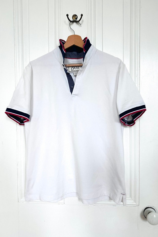 White Jos. A. Bank White Polo with Red, White and Blue Detail Selected by KA.TL.AK