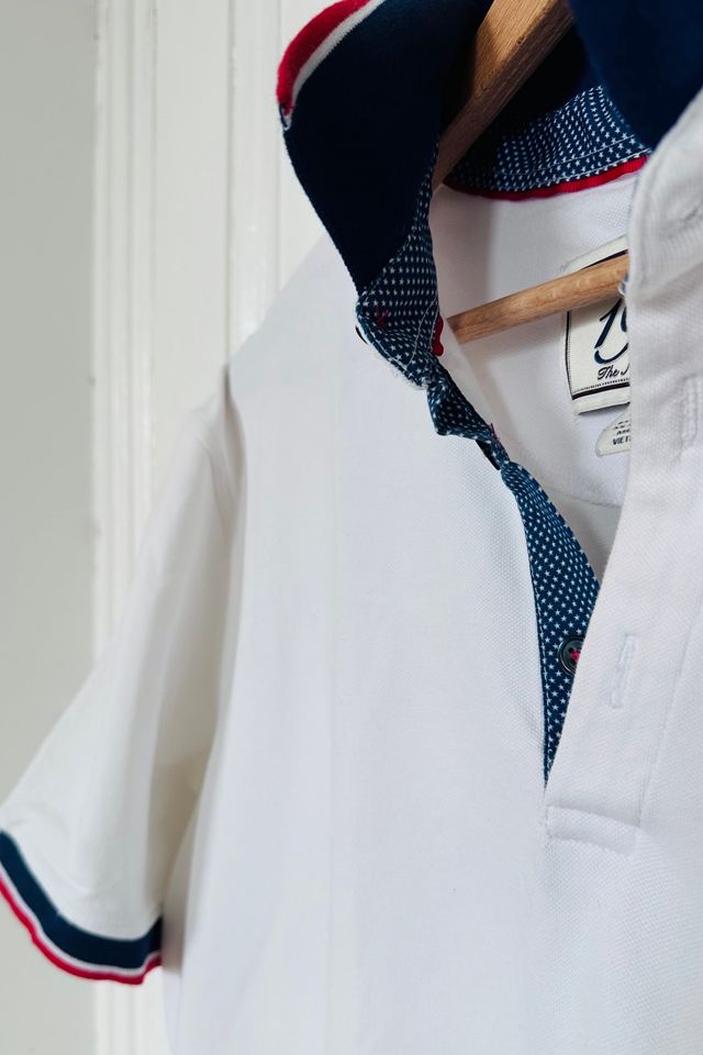 White Jos. A. Bank White Polo with Red, White and Blue Detail Selected by KA.TL.AK #1