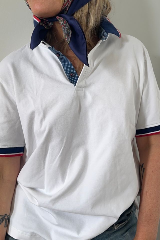 White Jos. A. Bank White Polo with Red, White and Blue Detail Selected by KA.TL.AK #2