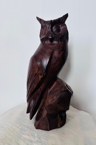 Vintage Hand Carved Iron Wood Owl Sculpture Selected by KA.TL.AK