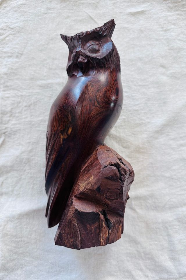 Vintage Hand Carved Iron Wood Owl Sculpture Selected by KA.TL.AK #2