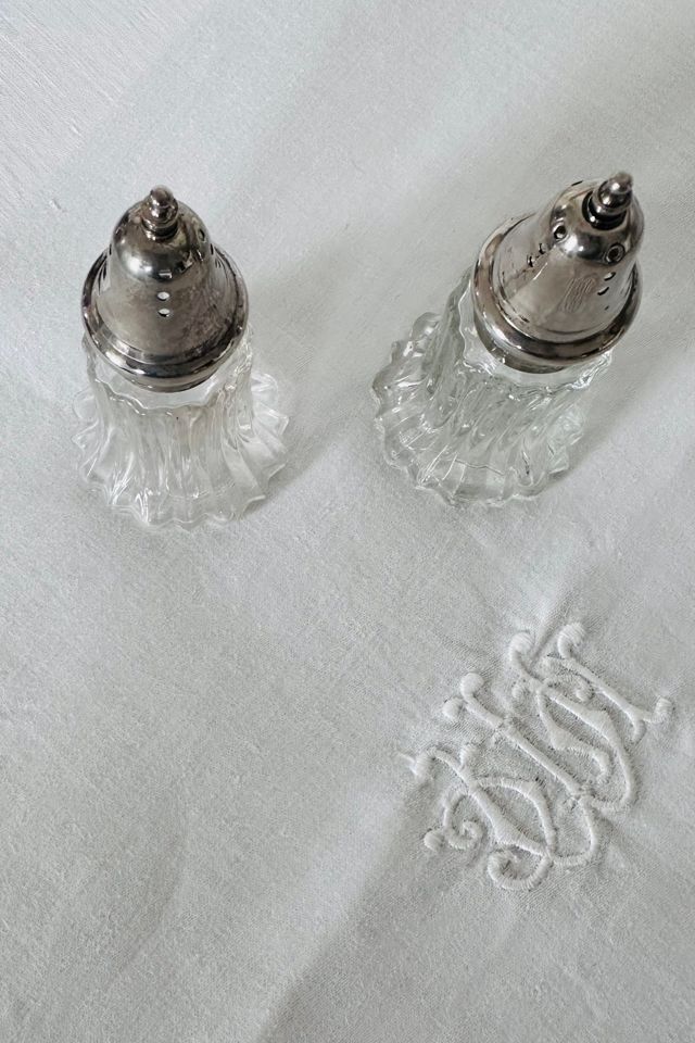 Vintage Tassel Shaped Cut Glass Salt and Pepper Shakers with Silverplate Selected by KA.TL.AK #3