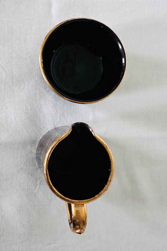 Vintage Brown and Gold Hand Painted Polka Dot Cream and Sugar Set Selected by KA.TL.AK #2