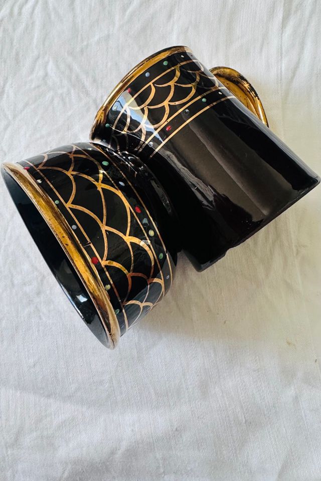 Vintage Brown and Gold Hand Painted Polka Dot Cream and Sugar Set Selected by KA.TL.AK #3