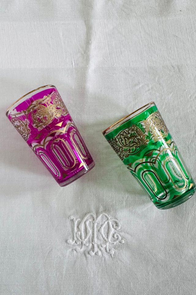 Vintage Moroccan Tea Glasses Set of Two Pink and Green Selected by KA.TL.AK #2