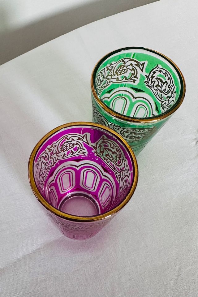 Vintage Moroccan Tea Glasses Set of Two Pink and Green Selected by KA.TL.AK #3