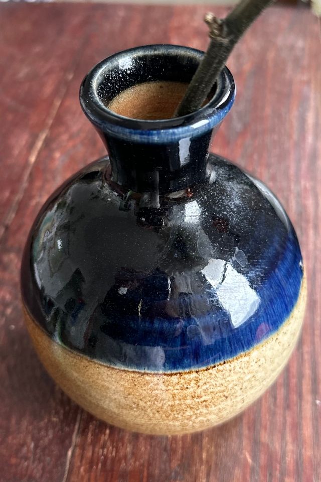 Vintage 1980’s Studio Art Pottery Vase with Cobalt Glaze Selected by KA.TL.AK #1