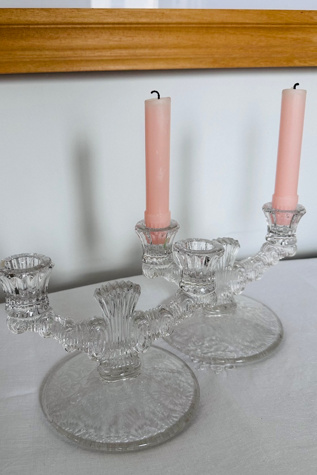 Vintage 1930’s Art Deco Pressed and Etched Glass Candelabra Set Selected by KA.TL.AK