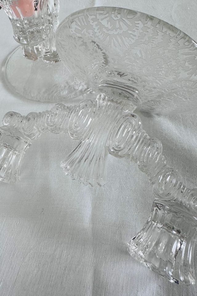 Vintage 1930’s Art Deco Pressed and Etched Glass Candelabra Set Selected by KA.TL.AK #1