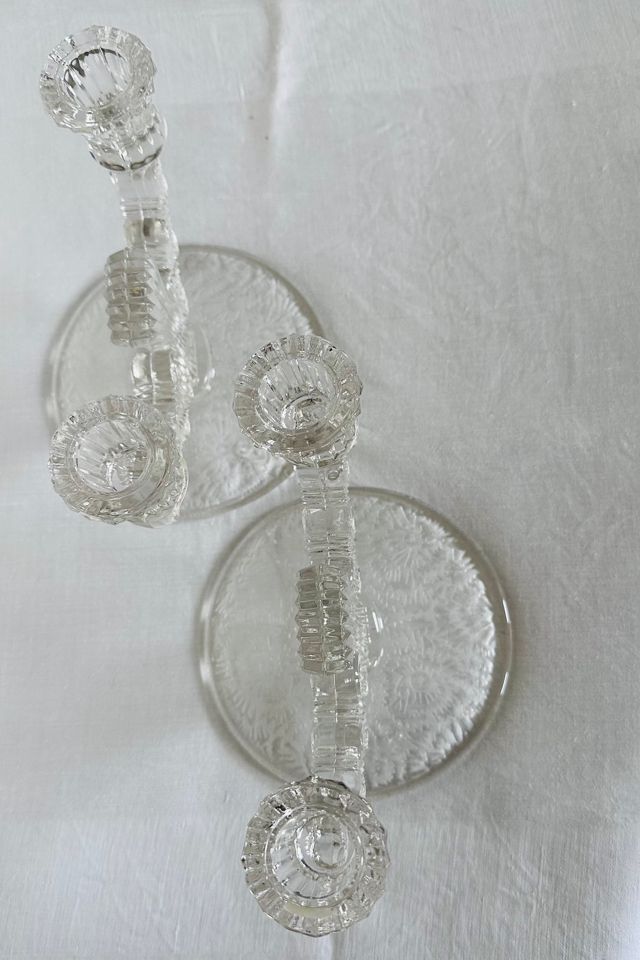 Vintage 1930’s Art Deco Pressed and Etched Glass Candelabra Set Selected by KA.TL.AK #2