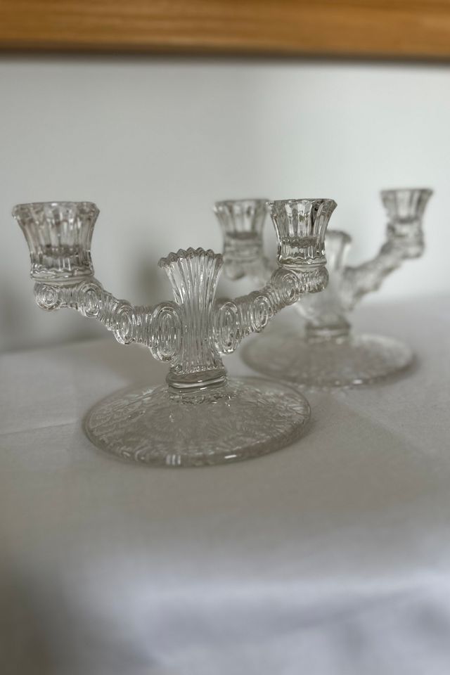 Vintage 1930’s Art Deco Pressed and Etched Glass Candelabra Set Selected by KA.TL.AK #3