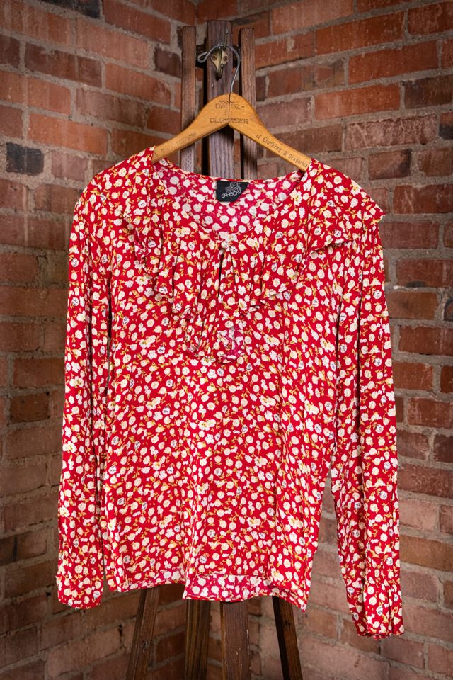 Vintage Sasson Red Floral Blouse Selected by Black Shag Vintage #1