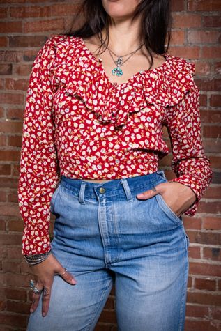 Vintage Sasson Red Floral Blouse Selected by Black Shag Vintage