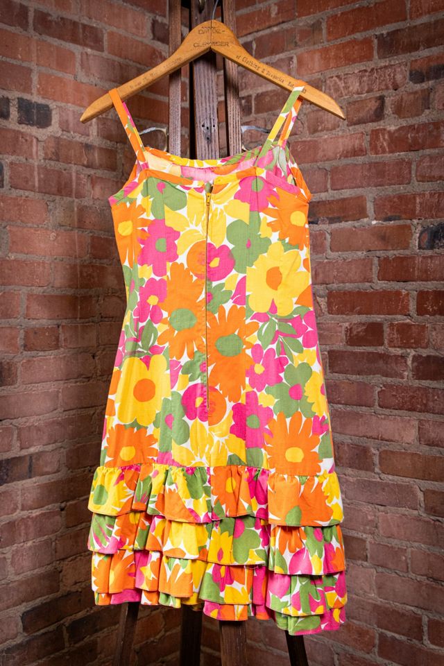 Vintage 60s Pink Yellow and Orange Daisy Dress Selected by Black Shag Vintage #1