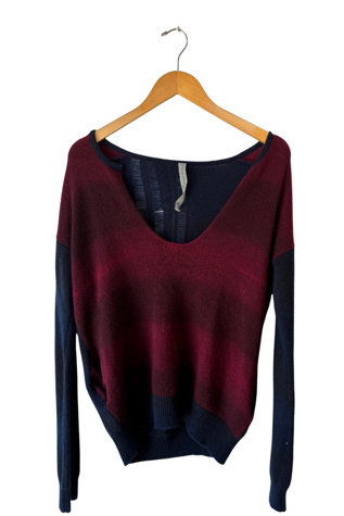 Raquel Allegra Maroon and Navy Shredded Sweater Selected by The Curatorial Dept.