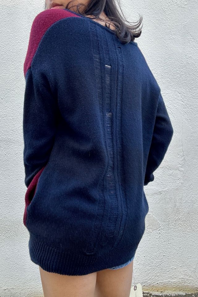 Raquel Allegra Maroon and Navy Shredded Sweater Selected by The Curatorial Dept. #2